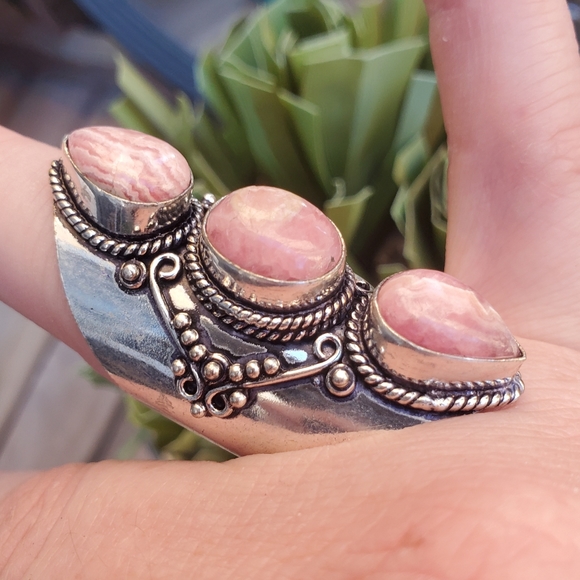 New Rhodochrosite 925 Silver Statement Ring. - Picture 13 of 16